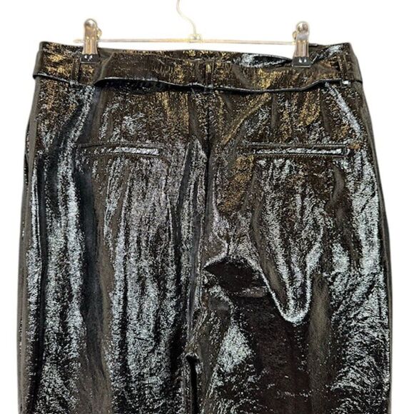 Who What Wear Black Polyurethane Belted Trouser Pants Pleated Dressy Size 4 - Picture 6 of 14